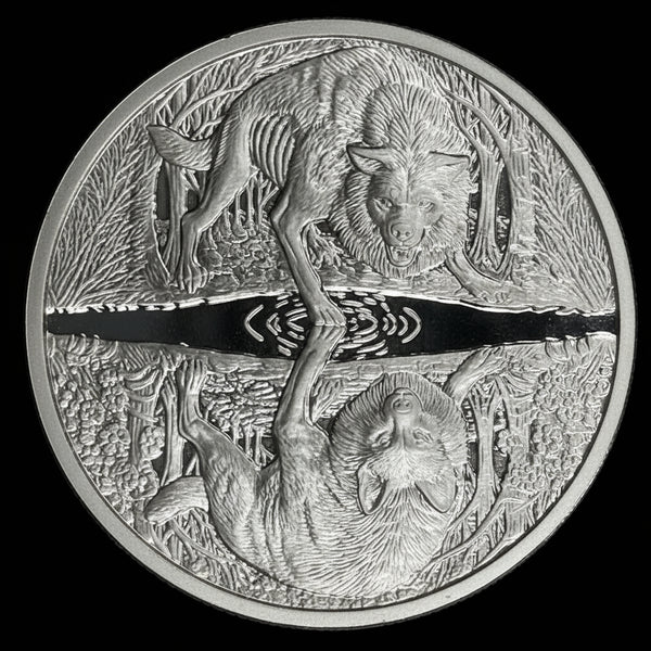 Two Wolves by Pheli Mint., 2oz .999 Fine Silver Proof Round - PM INC