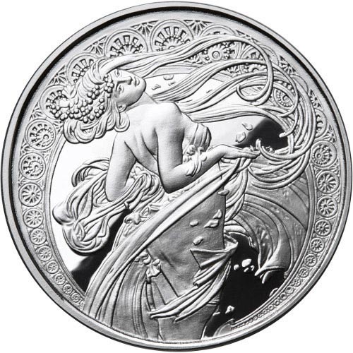 マキノ工房　Silver Myth Dance - Mucha Collection 1oz .999 Silver Proof Round - PM INC