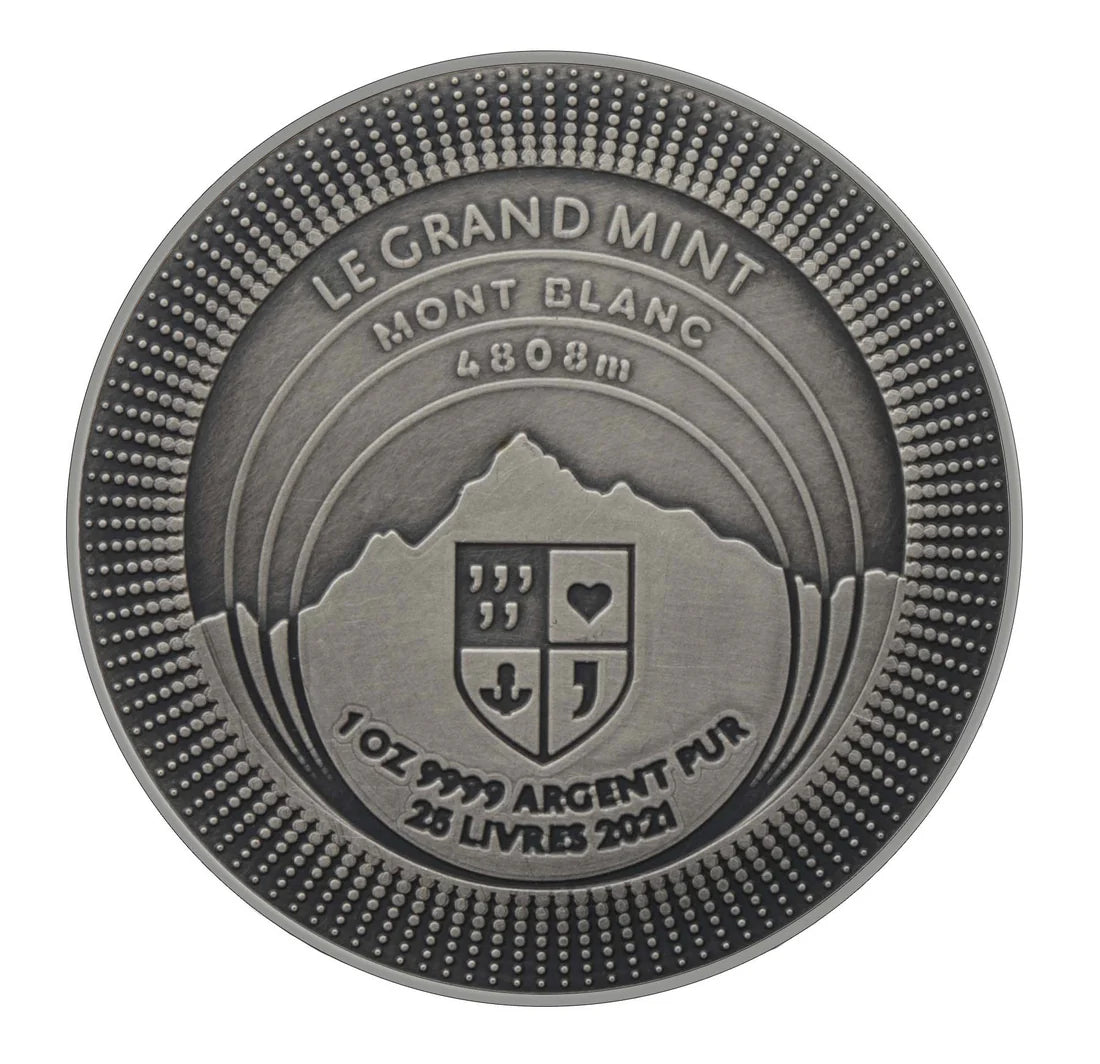 The Continents - Mont Blanc by Le Grand Mint, 1oz 0.9999 Fine Silver Antique