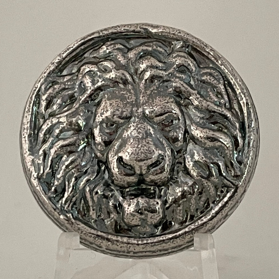Toned Lion Head Shield by Tomoko's Enterprize, 2.5oz .999 Fine Silver Hand Poured Art