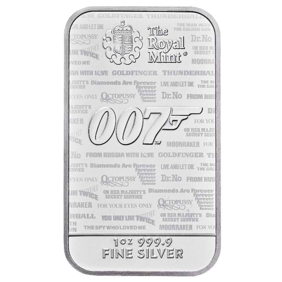 2020 James Bond 007 Bar 1oz, .9999 Fine Silver
