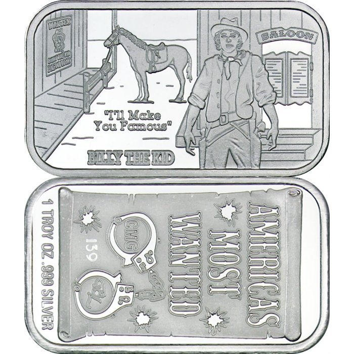 Billy the Kid by CMG Mint and Barely Living - Prooflike 1 oz .999 Silver Art Bar