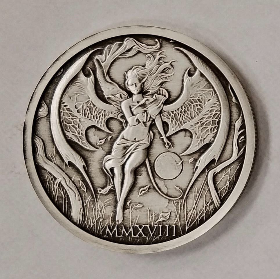 2018 Temptation of the Succubus - Antique Finish by Pheli Mint, 2oz .999 Fine Silver Round