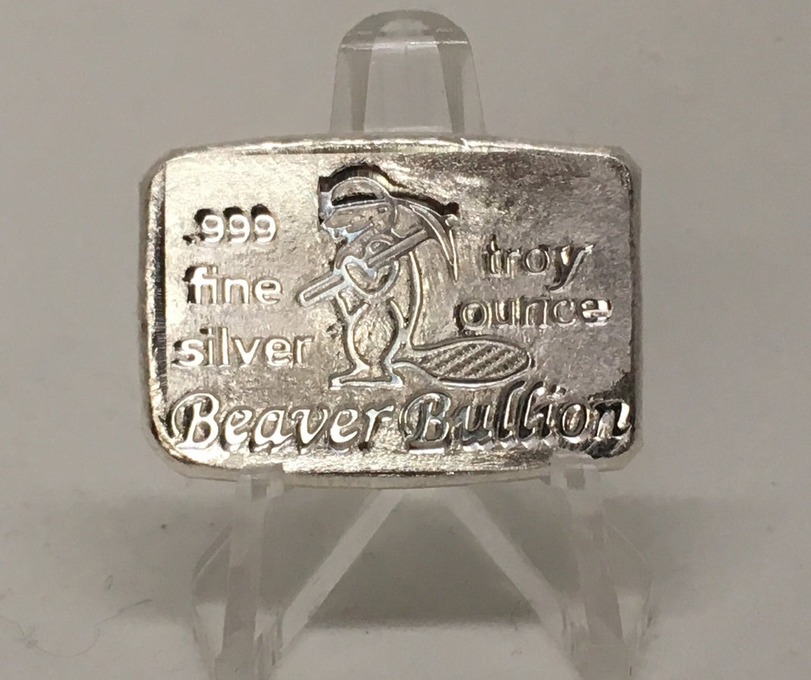 Beaver Bullion Hand Poured Bar 1oz, .999 Silver