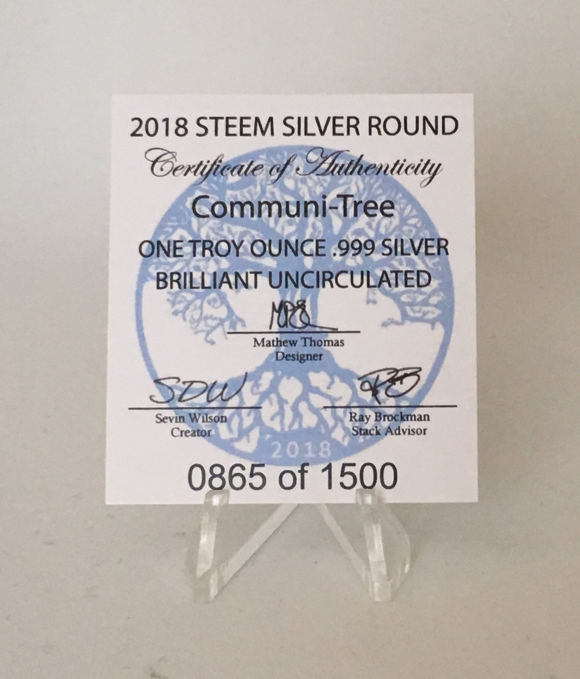 2018 Steem Silver Round, Communi-Tree.  1oz, .999 silver round