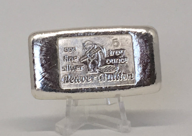 Beaver Bullion 5oz Bar, Hand Poured .999 Silver