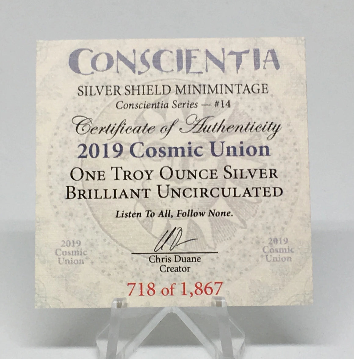 2019 Cosmic Union by Silver Shield, Mini Mintage - BU 1 oz .999 Silver Round