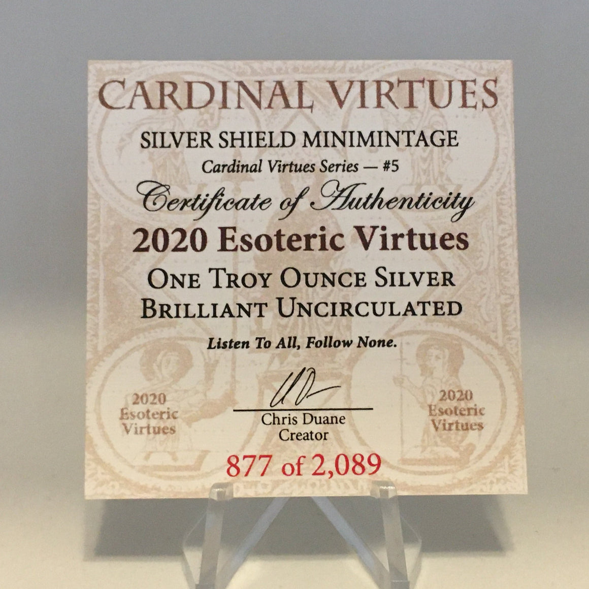 2020 Esoteric Virtues by Silver Shield, Mini Mintage - BU 1 oz .999 Silver Round