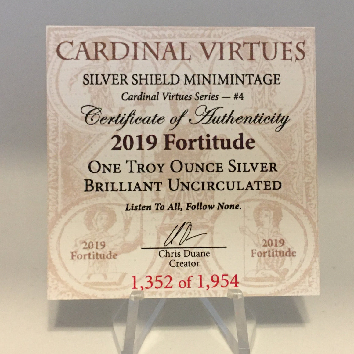 2019 Fortitude by Silver Shield, Mini Mintage - BU 1 oz .999 Silver Round