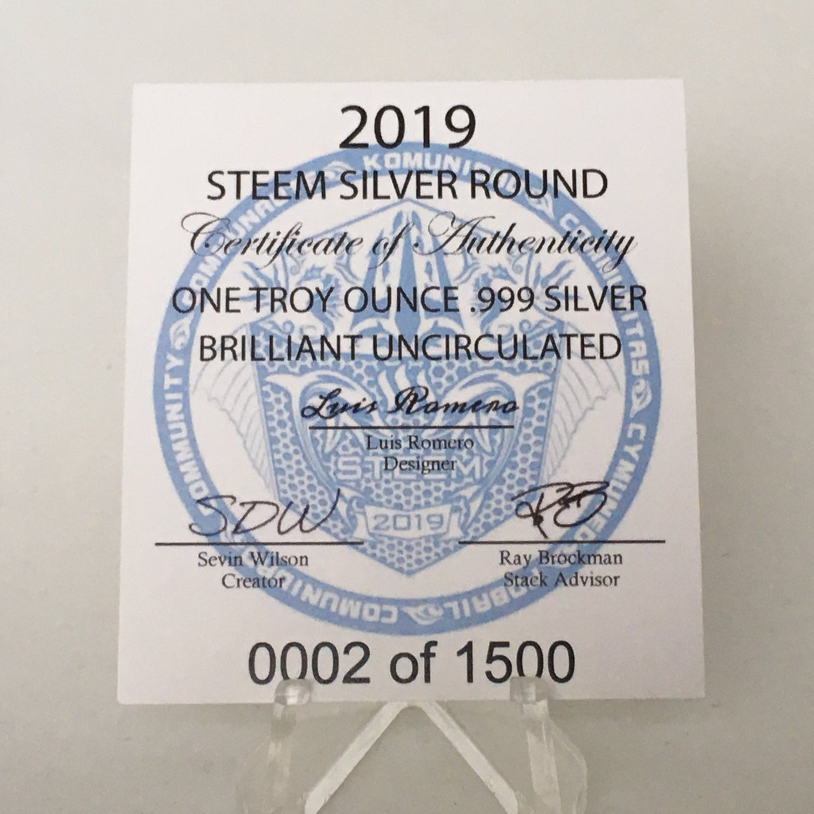 2019 Steem Community Round, 1oz .999 silver round