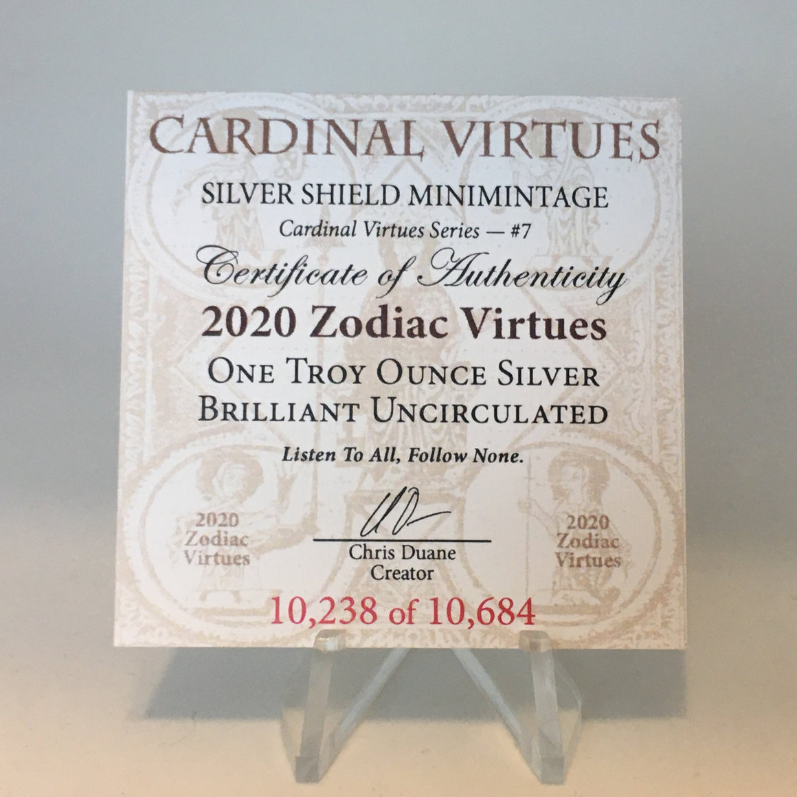 2020 Zodiac Virtue Mini Mintage by Silver Shield - BU 1 oz .999 Silver Round