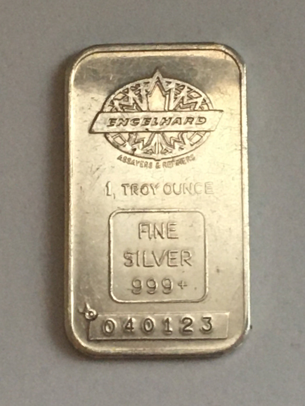 Engelhard Canada 1 oz, .999 Fine Silver Bar, Flat Back, No border, Type A and B.