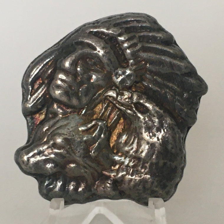 Antique Indian-Wolf-Eagle Design by Tomoko's Enterprize, 2.65oz .999 Fine Silver Poured Art