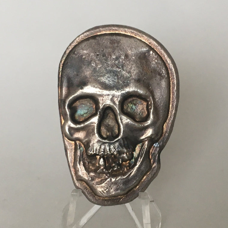 Large Skull Antique Finish by Tomoko's Enterprize, 2.7oz .999 Fine Silver Poured Art