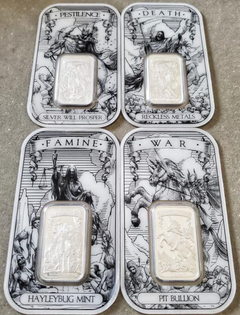 The Poured Horseman Set (4) 1oz .999 Silver Proof Bars. - PM INC