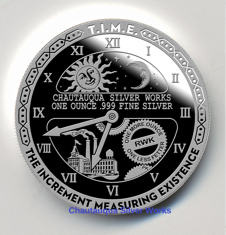 T.I.M.E.- E.M.I.T. - T.I.M.E Series by Chautauqua Silver Works, 1oz .999 Fine Silver Round