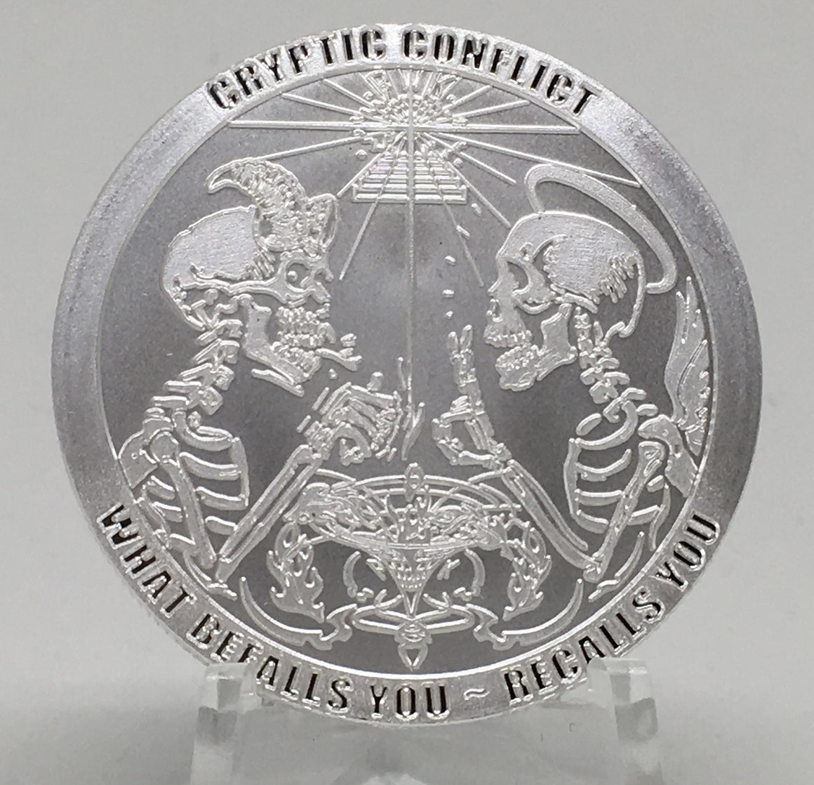 Cryptic Silver Series #3 - Cryptic Conflict, BU Finish by Chautauqua Silver Works, 1oz .999 Silver Round.