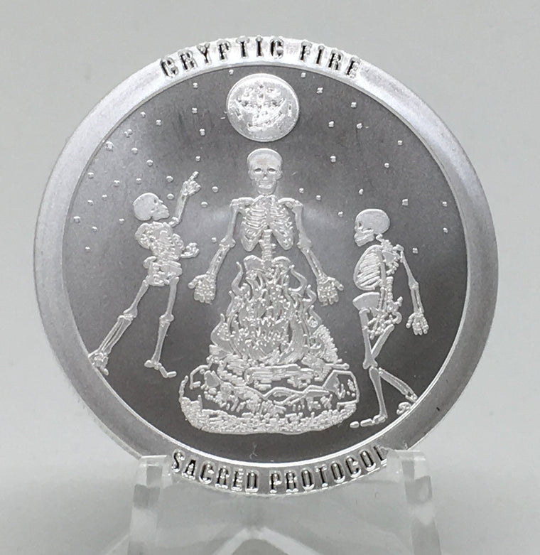 Cryptic Silver Series #8 - Cryptic Fire, BU Finish by Chautauqua Silver Works, 1oz .999 Silver Round.