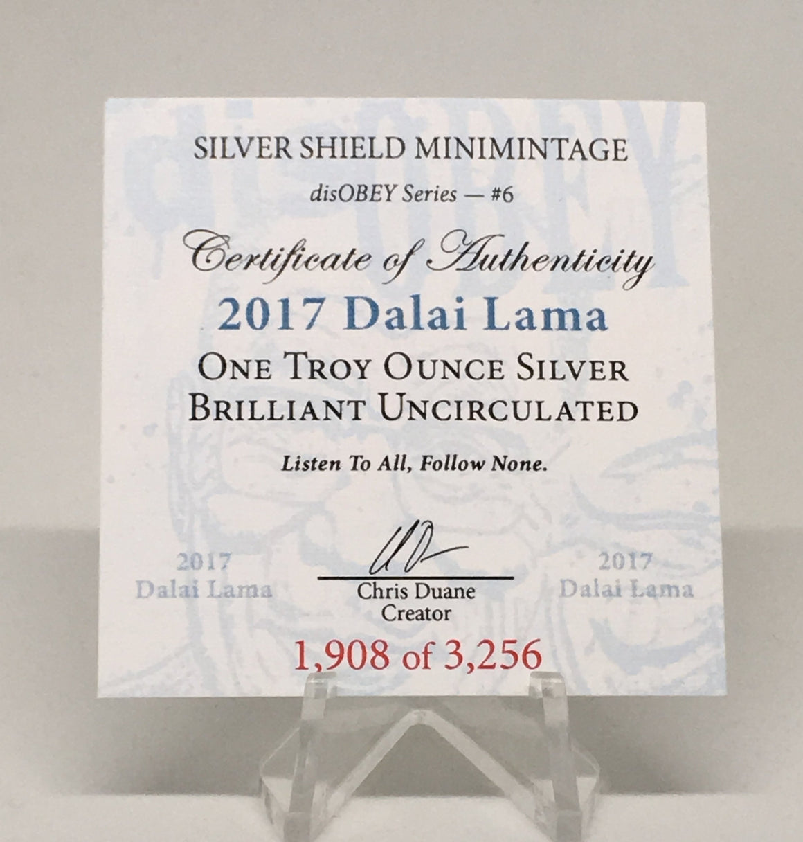 disOBEY Dalai Lama by Silver Shield, Mini Mintage - BU 1 oz .999 Silver Round
