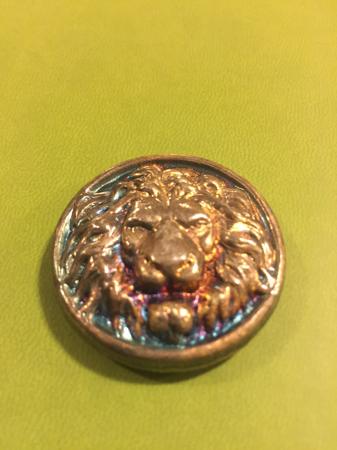 Lion Head Shield-Toned Finish by Tomoko's Enterprize, .999 Fine Silver Hand Poured Art