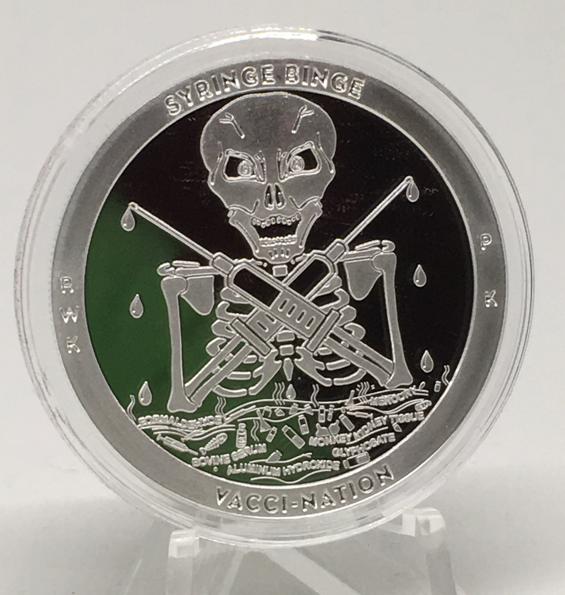Toxic Series Too #1 Syringe Binge, Proof Finish by Chautauqua Silver Works 1oz .999 Silver Round